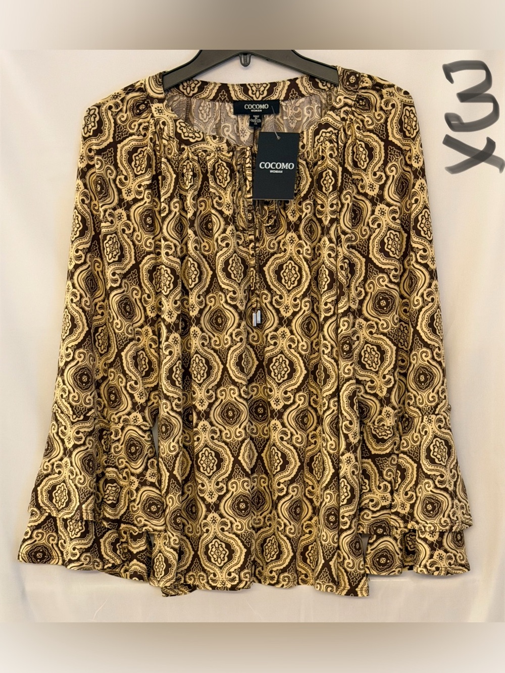 Cocomo Brown & Cream Geometric A-Line Women's Top
